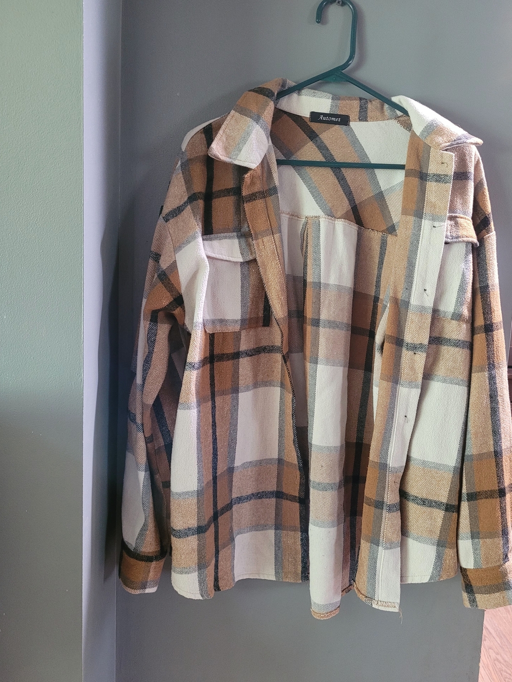 A New Day Women’s Plaid Button-Down Shirt Jacket - Tan & Cream